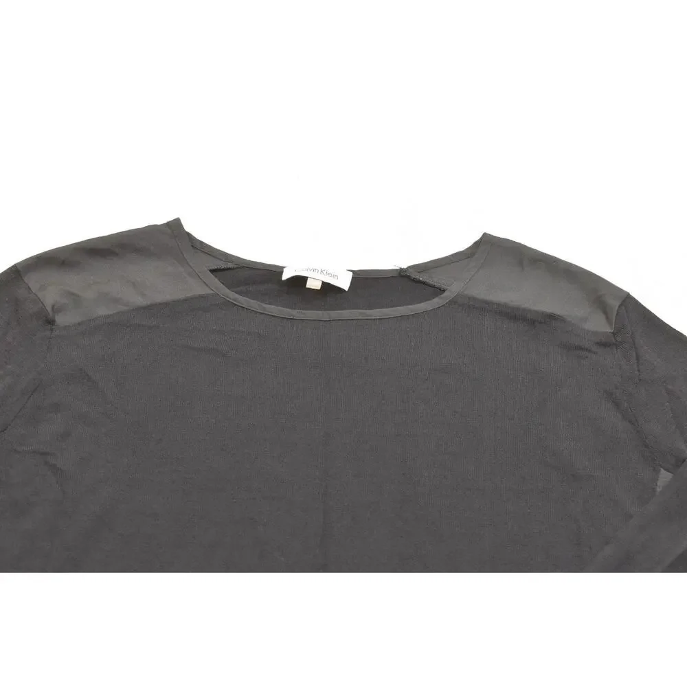Calvin Klein Women's Small Black Mixed Media Long Sleeve Knit Top Viscose Nylon